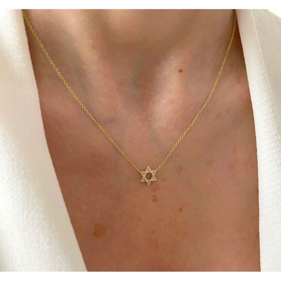 Gold Diamond CZ Star of David Necklace Jewish Faith Pendant Religious Jewelry - Picture 3 of 4